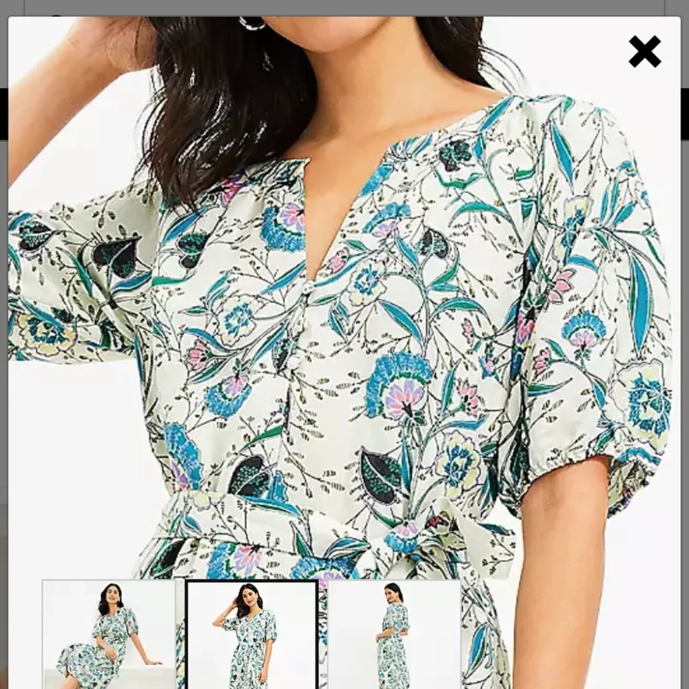 Loft‎ puff sleeve v neck floral midi. Wornnonce